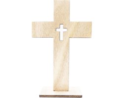Allecto Plus - Houten Kruis Staand 10 Stuks | Decoratief Houten Kruis met Voet | Tafel- en Kamerdecoratie | Ambachtelijke Decoratie