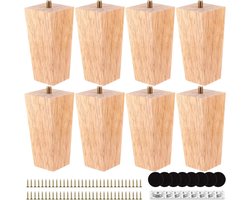 Allecto plus - Houten meubelpoten 10 cm - Set van 8 - Eiken - Massief hout - Meubelvoeten voor bank, bed, tafel - Inclusief montageplaten, schroeven en pads