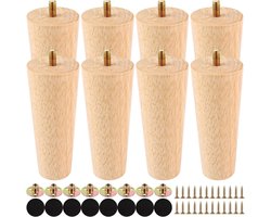 Allecto plus - Houten meubelpoten 12 cm - Set van 8 - Eiken - Massief hout - Montageplaten, schroeven en rubberen pads - Tafelpoten voor bank, bed, kast