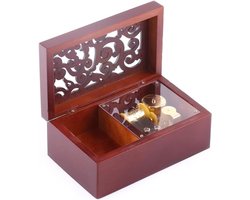 Allecto Plus - Houten Muziekdoos Koffer met 18 Noten - Antiek Gegraveerd - Sieraden oorbellen opbergdoos - Decoratie - Cadeau voor Vriend of Echtgenote - Gouden Uurwerk / voor Alice.