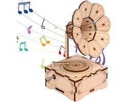 Allecto plus - Houten muziekdoos met klassieke muziek - 3D houten puzzel bouwset - Grammofoon - Verjaardagscadeau en woonaccessoire
