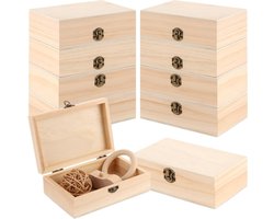 Allecto Plus - Houten Schatkist Doosje 10 stuks - Kleine Doos met Deksel - 15 x 10 x 5 cm - Scharnieren en Slot - Houten Schatkistje - Opslag Kistje met Deksel - Schatbewaardoosje Hout - Schatkistje Klein