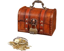 Allecto Plus - Houten schatkist met slot voor opslag en decoratie in vintage look rood 11,8 x 8 x 8 cm.