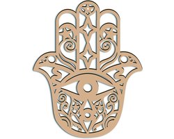 Allecto Plus - Houten Wall Art Crystal Grid - Spiritueel Symbool Muur Sculptuur - Heilige Geometrie Decoratie voor Thuiskantoor en Yoga Studio - Hand of Fatima Design - 30 x 24cm