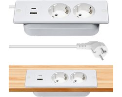 Allecto Plus - Inbouwstopcontact voor tafel met USB C en kabel - verzonken stekkerdoos voor vergadertafel en werkblad