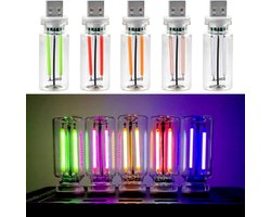 Allecto Plus - Interieursfeerlampen 5 stuks retro design - glazen fles USB-lamp met LED-licht - sfeerverlichting voor auto en laptop - USB-touch-nachtlicht