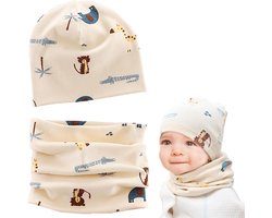 Allecto Plus - Katoenen muts en sjaal set voor baby's | Wintermuts en wintersjaal voor jongens en meisjes - katoen beanie hoeden + colsjaal | babysjaals | jongens en meisjes | warme kinderaccessoires