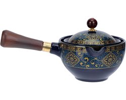Allecto Plus - Keramische Japanse Kyusu Theepot met Houten Handvat en Theezeef - Retro Theeketel voor Losse Thee - Keuken en Restaurant Benodigdheden