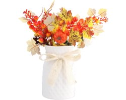 Allecto Plus - Keramische vaas 15 cm wit - Moderne witte vaas - Boheemse vaas met pampasbloemen - Decoratieve vaas voor thuis - Tafeldecoratie - Woonkamer, eettafel, kantoor