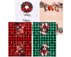 Allecto plus - Kerst Keukendoeken Set van 4 - Elanden Patroon - Ruitjesdesign - Kerst Handdoeken - Housewarming Cadeaus voor Keuken - Rood Groen Wit Oranje - 75 Karakters.