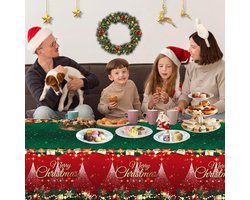 Allecto Plus - Kersttafelkleed 137x274 cm rood en groen voor Kerstmis - tafelkleed met rechthoekige kersttafelhoezen - Xmas tafelkleed voor eettafel - kerstfeest decoratie met tafelloper