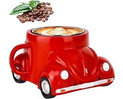 Allecto Plus - Kevervormige koffiekopjes - Bedel vormige koffiemok - Autokoffiemok met kever design - Theekop cadeau - Auto kantoordecoratie - Thuisdecoratie voor autoliefhebbers - Rood