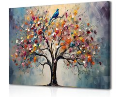 Allecto plus - Kleurrijke Levensboom Wall Art Print voor Slaapkamer en Woonkamer Decoratie 12x16 inch met Vintage Bloemenafbeelding