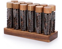 Allecto Plus - Koffiebonen Opbergset met Houten Houder en Deksel | 12 stuks | Perfect voor Detailhandel en Restaurants