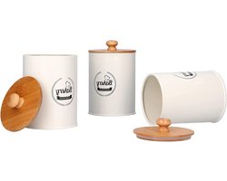 Allecto plus - Koffiebox voor het bewaren van gemalen koffie, suiker en zout in witte metalen theeboxen