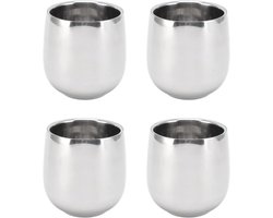 Allecto Plus - Koffiekopjes, Set van 4 - Roestvrij Staal - Dubbelwandig - 200 Ml - Antislip - Reiskoffiekopje - Voor Hete Vloeistoffen - Koffie