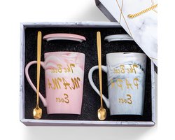 Allecto Plus - Koffiemok voor de Beste Mama en Papa met Marmeren Motief - Keramisch Jubileumcadeau - Prachtige Geschenkdoos - 400 ml - Moederdag Vaderdag - Origineel Ontwerp - Hoogwaardig Materiaal