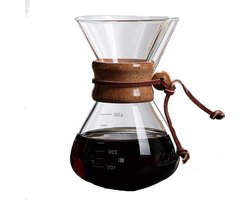 Allecto Plus - Koffiezetapparaat 800 Ml met V-uitloop en Houten Hals - Koffiebrouwer met Roestvrijstalen Filter - Inclusief Schaal - Handmatig Bediend - Koffiezetten met precisie en stijl.