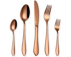 Allecto plus - Koperen bestekset 30 stuks voor 6 personen, roségouden titanium plating, roestvrijstalen gebruiksvoorwerpen