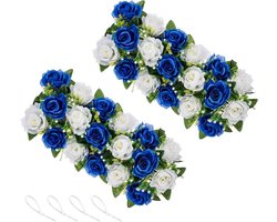 Allecto Plus - Kunstbloem Centerpieces voor Tafels - Koningsblauwe Nep Rozen - 50cm Lang - Bruiloft Verjaardag Partij - Tafelloper Decoraties