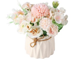 Allecto plus - Kunstbloemen in pot voor wooncultuur en bruiloft - Roze deco plastic rozen en kunstbloemenboeket - Decoratieve planten voor in huis, slaapkamer, woonkamer en kantoor