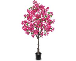 Allecto Plus - Kunstmatige Bougainvillea Boom 120cm Hoog Nepboom Roze Kunstboom in Zwarte Pot Grote Kunstplant met Bloemen voor Thuis Kantoor Tuin Lente Decoraties
