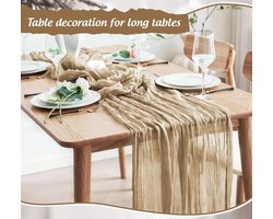 Allecto Plus - Lange Gaas Tafelloper Beige 80 x 300 cm - Boho Tafelkleed voor bruiloft en babyshower - Eettafel Decoratie
