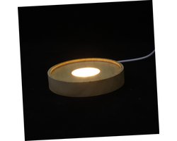 Allecto plus - LED-verlichte houten voet voor kristallen bal - glazen kunst lichtvoet - bureau opzetstuk - nachtlampje 3D kristalglas - wit hout - geel licht