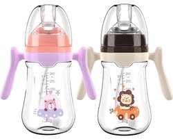 Allecto plus - Lekvrije kinderbekers met rietje en handgrepen, 240 ml, BPA-vrij, zwart/paars, 2 stuks