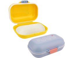 Allecto Plus - Lekvrije zeepcontainer voor op reis - Draagbare zeephoes met afneembare drainagelaag - Voor badkamer, douche, sportschool - Geel en blauw - Set van 2