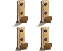Allecto Plus - Leren muurhaken (4 stuks) voor ophangen kapstokhaken - muurbevestiging voor handdoeken, tassen, hoeden, sjaals en sleutels - Khaki - Stijlvolle oplossing voor het organiseren van spullen in huis.