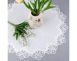Allecto Plus - Linnen tafelkleed met kanten rand voor salontafel - Vintage decoratie voor keuken en bruiloft - Wit - 60 x 60 cm