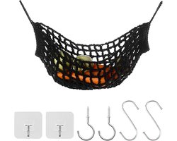 Allecto Plus - Macrame Fruit Hangmat Set | Handgemaakt | Zwarte Kleur | Katoen | Fruit & Groente Houder | Net Voor Onder Kast | Opknoping Mand | Keuken Ruimtebesparing