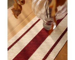 Allecto plus - Macrame Tafelloper in boerderij-stijl met kwastjes, rustieke splicing, kerst geweven tafelmat voor feest bruiloft eettafel decoratie (rood streeppatroon) - 30 x 200 cm