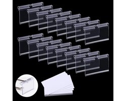 Allecto Plus - Mand etiketten Clip On Clear Plastic - 60 stuks - Inclusief 80 Label Papieren Labels - Opbergbakken Wire Shelf Retail - Prijs Merchandise Sign Display Houder - Supermarkt Bevestiging
