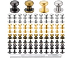 Allecto plus - Messing Kast Lade Pull Handvat Set - DIY Lederen Craft Meubels Accessoires met Schroeven en Puncher - 64 Sets 4 Kleuren - Knop Studs - 9x8,8mm