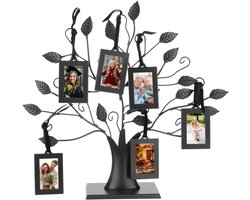 Allecto Plus - Metalen Familiefoto's Display-boom - Tafelblad Fotolijst Decor - Stamboom Fotolijst voor Familiefoto's - Met 6 Fotolijsten - Boomvormig Frame met Takken en Bladeren