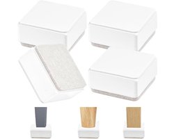 Allecto plus - Meubelverhoging van koolstofstaal 3 cm, 4 stuks, zelfklevende meubelverhogers, robuust en antislip - Stoelverhoger, bedverhoger, tafelverhoging - Diameter 6 cm, vierkant, wit.