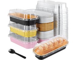 Allecto Plus - Mini-broodpannen Set van 60 stuks - 6 oz 200 ml - Rechthoekige Cakevormen - Aluminiumfolie Bakpannen - Picknick en Verjaardag - Goud en Roze
