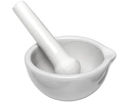 Allecto plus - Mini stamper en vijzel set in het wit - Porseleinen keukengereedschap voor specerijen - Compact en 8 cm groot