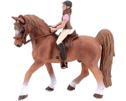 Allecto plus - Miniatuur Bruin Paard met Paardenvrouw Beeldje en Zadel - Leuke Simulatie Speelgoed voor Kinderen - Western Thema