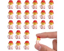 Allecto Plus - Miniatuur Honkbal Eend van Hars voor Poppenhuis - Decoratief en Kleurrijk Tuinaccessoire met Honkbal Thema - Sportsfeer Feestdecoratie - Rood en Uniek Eend Ornament - Micro Landschap Accessoires - Set van 25 Stuks