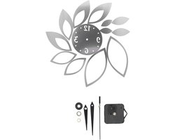 Allecto Plus - Moderne 3D DIY Wandklok met Lotus-S Design en Spiegel Sticker - Wandklok voor Thuis - Keuken - Woonkamer - Achtergrond - Wall Art Decoratie - Zilverkleurig