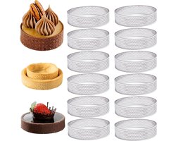 Allecto Plus - Mousse Tartelette Vormpjes 12 stuks van roestvrij staal voor taart- en dessertbereidingen - Taartringen, Dessertringen, Geperforeerde Dessertringen - Voor het maken van pie, cake, mousse - Bakvorm voor 6 personen