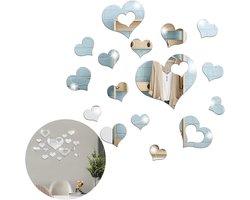 Allecto plus - Muursticker Set van 16 stuks | Acryl Spiegel DIY Hart Decoratie | Wanddecoratie voor Woondecoratie | Spiegel Effect