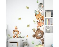 Allecto Plus - Muurstickers Jungle Dieren voor Kinderkamer en Baby Kwekerij - Safari Thema met Beer, Vos, Eekhoorn, Konijn - Wanddecoratie voor Muren, Woonkamer, Deur en Meer - Geschikt voor Badkamer en Kasten - Decoratief en Sfeervol