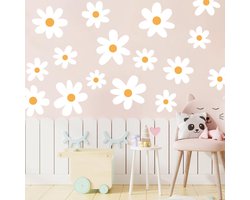 Allecto plus - Muurstickers wit madeliefje decor boho bloemen kinderkamer woonkamer - Meisjes slaapkamer art deco - Bloemen muurdecoratie met stickers - 75 characters