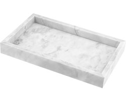 Allecto plus - Natuurlijk marmeren dienblad van 25 x 15 cm - Rechthoekige stenen opbergbak - Make-uplade voor huisdecoratie - Keuken en salontafel - Wit - Klein formaat - 3 zoekwoorden.