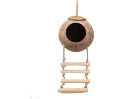 Allecto plus - Natuurlijke Gecko Kokos Husk Hut met Ladder voor Luipaard Reptielen - Hideouts Grot Habitat met Hangende Lus