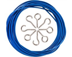 Allecto Plus - Net Gordijn Draad 10 Meter met Oogbouten en Schroefhaken in Blauw - Gordijnstang Accessoires